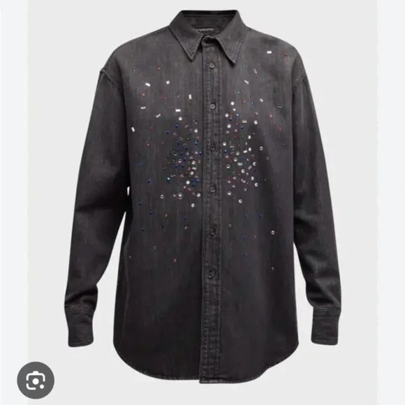 SOLD Mother Extra Roomie Frenchie Button Front Denim Shirt Jacket Jewel Thief M - Picture 13 of 15